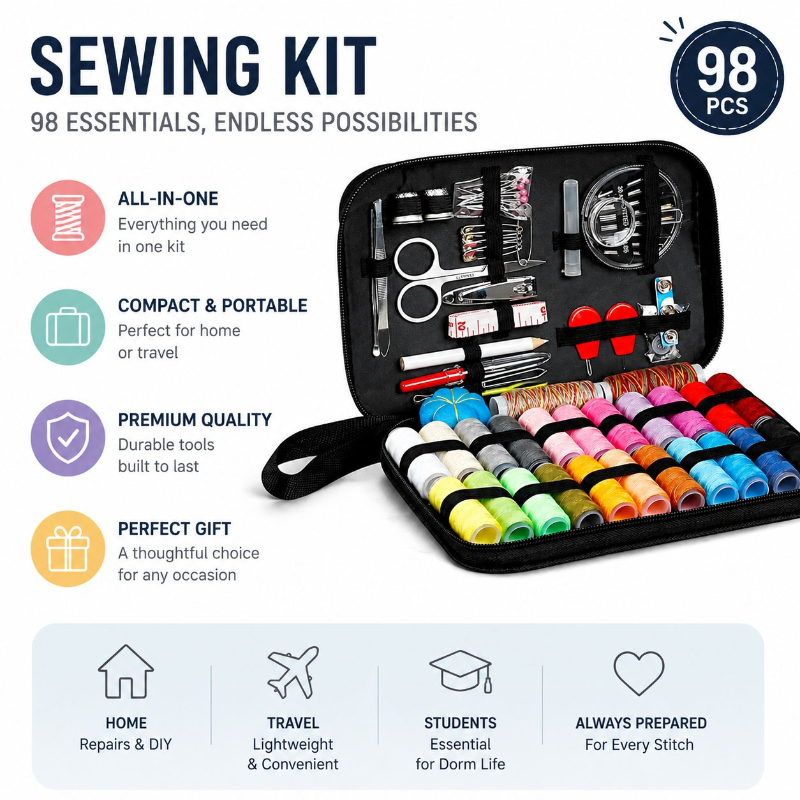 مجموعة أدوات الخياطة 68/98 قطع - مراجعة Travel Accessories Kit وسعره